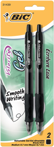 Bic Velocity Retractable Medium Point Gel Pens 2/Pkg