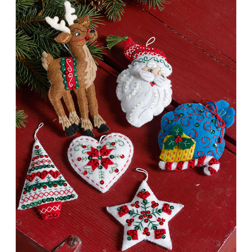 Bucilla Felt Ornaments Felt Applique Kit 3.5"X4.5" Set of 6