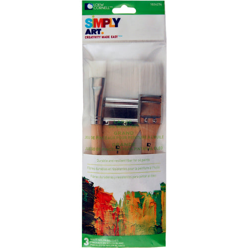 Simply Art Large White Nylon Flat Brush Set 3/Pkg