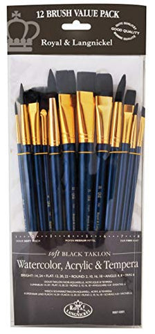 Royal & Langnickel - 9300 Series 10760:Zip N' Close 12-Piece Black Taklon Brush Set 1 - RSET-9301