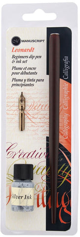 Manuscript Round Hand Nib, Holder & Silver Ink