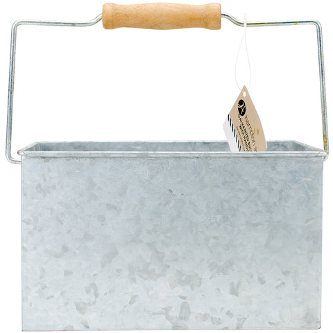 Hampton Art Galvanized Rectangle Bucket W/Wood Handle