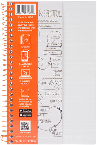 Whitelines Wirebound Lined Notebook 8.5"X5.25" 70 Sheets