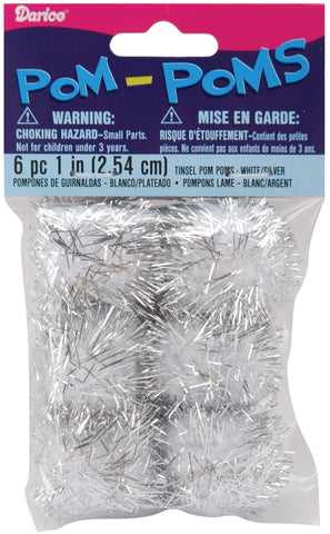 Tinsel Pom-Poms 1" 6/Pkg