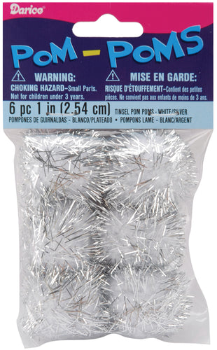 Tinsel Pom-Poms 1" 6/Pkg