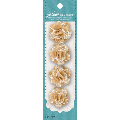 Jolee's Boutique Burlap Mini Flowers 4/Pkg