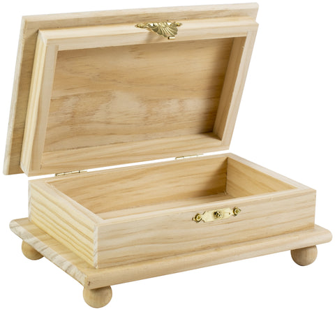 Wood Hinged Box W/Clasp & Ball Legs