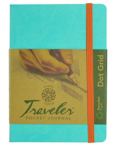 Pentalic Art Acid Free Dot Grid Travelers Sketch Book, 4-inch x 6-inch, Turquoise Blue