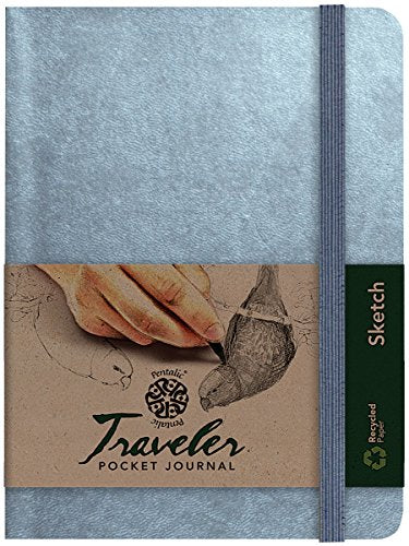 Pentalic Art Acid Free Dot Grid Travelers Sketch Book, 6-inch x 8-inch, Metallic Silver