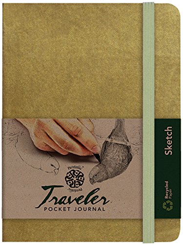 Pentalic Art Acid Free Dot Grid Travelers Sketch Book, 6-inch x 8-inch, Metallic Gold
