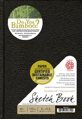 Pentalic Bamboo Hardbound 110-Sheet Sketchbook, Black, 8.5 by 5-Inch