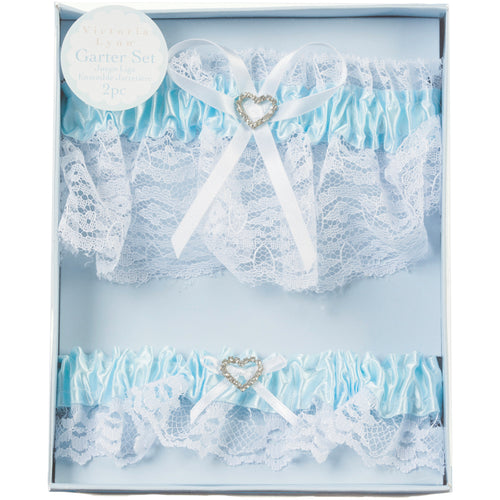 Lace Garter Set W/Rhinestone Heart 2/Pkg