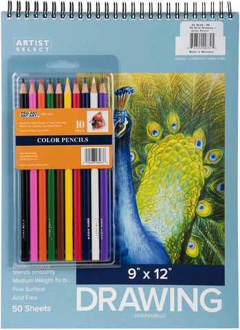 Artist Select Drawing Pad 9"X12" & 10pc Color Pencil Set