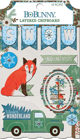 Winter Getaway Adhesive Layered Chipboard 10/Pkg