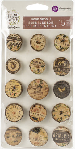 Prima Marketing Spring Farmhouse Rustic Wood Spools 15/Pkg
