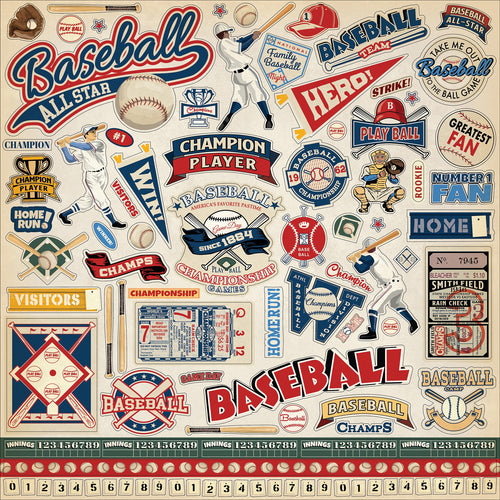Baseball Cardstock Stickers 12"X12"