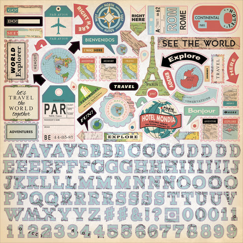 Cartography No.1 Cardstock Stickers 12"X12"