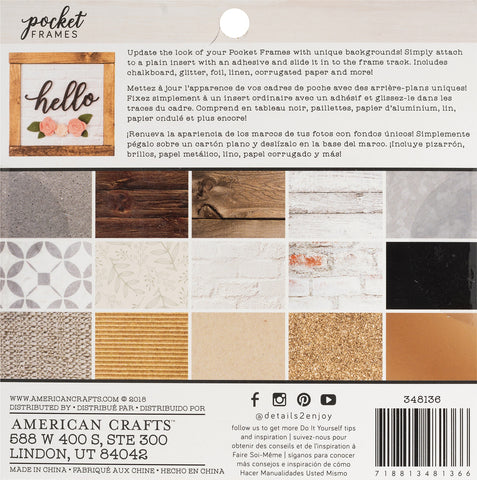 American Crafts Pocket Frames Paper Pad 6"X6" 15/Pkg