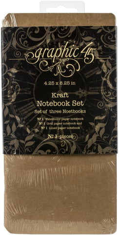 Graphic 45 Staples Notebook Set 4.25"X8.25" 3/Pkg