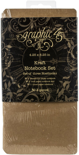 Graphic 45 Staples Notebook Set 4.25"X8.25" 3/Pkg