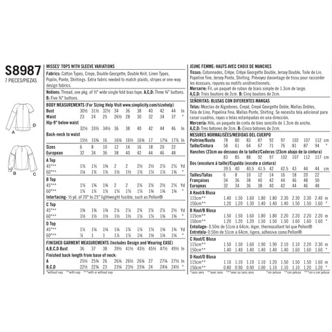 Simplicity Misses' Tops with Sleeve Variations