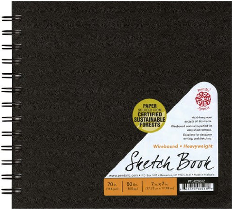 Pentalic Sketch Book, Wirebound, 7-Inch by 7-Inch