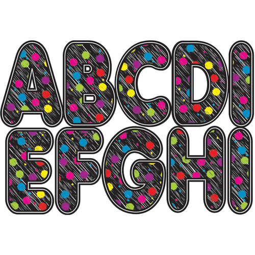 Magnetic Letters, 2.75, Black Scribble Chalk Color Dots