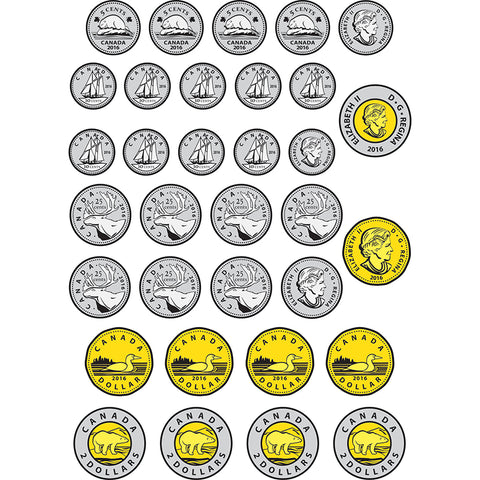 Foam Manipulatives Canadian Coins, 33 Pieces