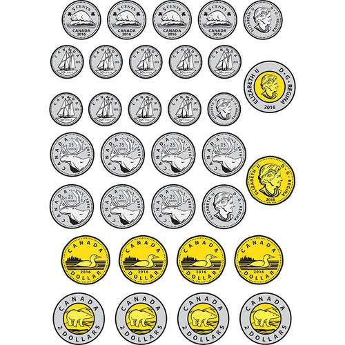 Foam Manipulatives Canadian Coins, 33 Pieces