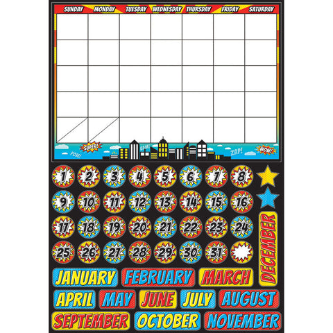 Magnetic Mini Bulletin Board Set, Superhero Calendar