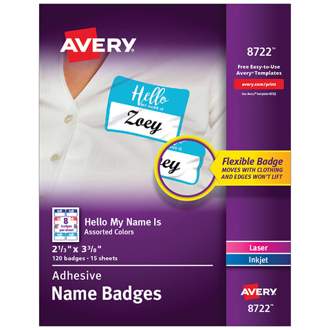 Removable Adhesive Hello My Name Is Name Tags, Assorted Colors, 2-1/3 X 3-3/8, 120 Badges