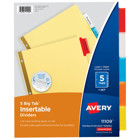 Big Tab„¢ Insertable Dividers, Buff Paper, 5-Tab Set, Multicolor