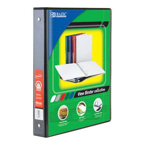 Bazic 3-Ring View Binder With 2 Pockets, 1, Black