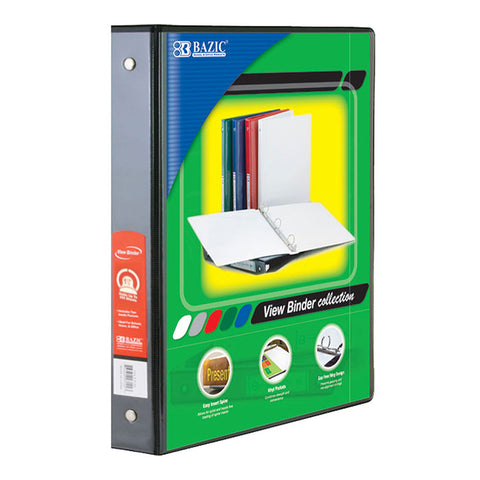 Bazic 3-Ring View Binder With 2 Pockets, 1.5, Black