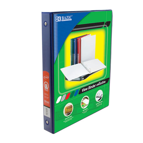 Bazic 3-Ring View Binder With 2 Pockets, 1, Blue