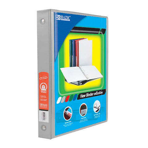 Bazic 3-Ring View Binder With 2 Pockets, 1, Gray