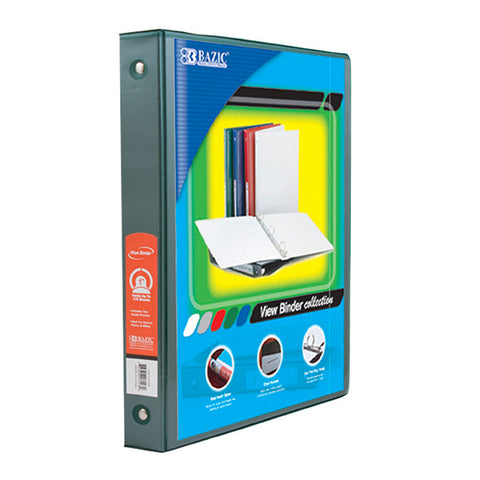 Bazic 3-Ring View Binder With 2 Pockets, 1, Green