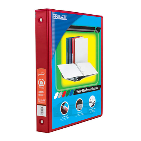 Bazic 3-Ring View Binder With 2 Pockets, 1, Red