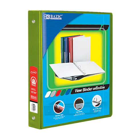 Bazic 3-Ring View Binder With 2 Pockets, 1, Lime Green