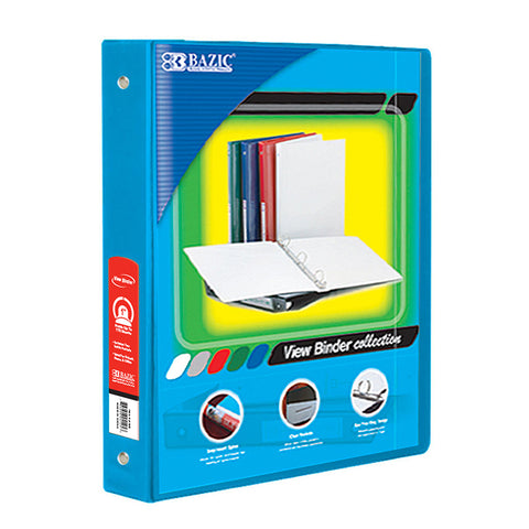 Bazic 3-Ring View Binder With 2 Pockets, 1, Cyan