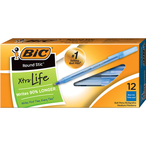 Round Stic Pen, Med Point, Blue, 12/Pkg