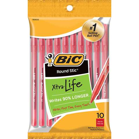 Round Stic„¢ Ballpoint Pens, Red, Pack Of 10