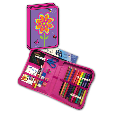 Flowers Designed All-In-One School Supplies, Durable Carrying Case 41 Pcs. For Grades K-4