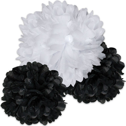Black And White Pom-Poms Dimensional Accent, Set Of 3