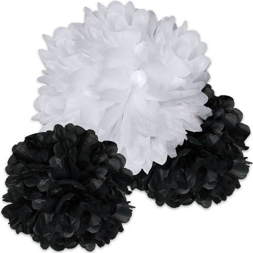 Black And White Pom-Poms Dimensional Accent, Set Of 3