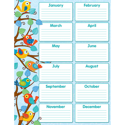 Boho Birds Birthday Chart