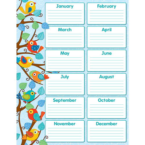 Boho Birds Birthday Chart