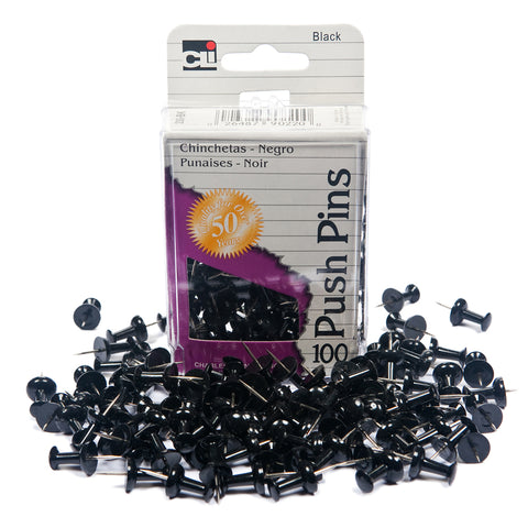 Push Pins, Black, 100/Pack