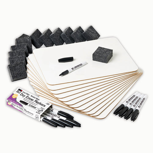 Dry Erase Classpack, Plain/Lined 2-Sided Boards, Markers & Erasers, Pack Of 12