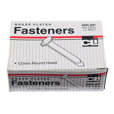 Fasteners, Round Head, Brass Plated, 1-1/2 Inch Shank, 12 Mm Head, Box Of 100